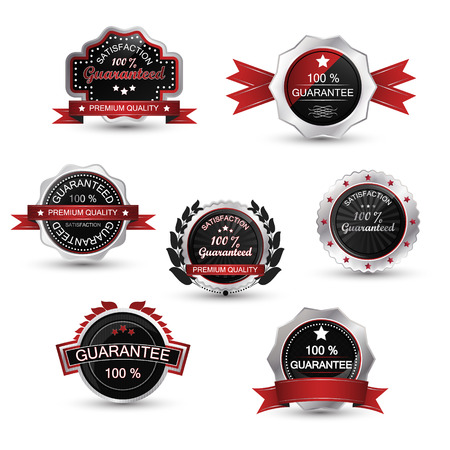 Labels set. Silver guarantee badge, vector emblem and symbol. Vector illustration.のイラスト素材