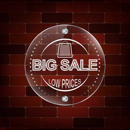 Big sale vector glass label on a brick backgroundのイラスト素材