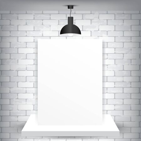 Blank paper on a pedestal and a brick background with lamp, vector illustrationのイラスト素材