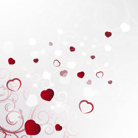 Valentines day vector background with red hearts and floral patternのイラスト素材