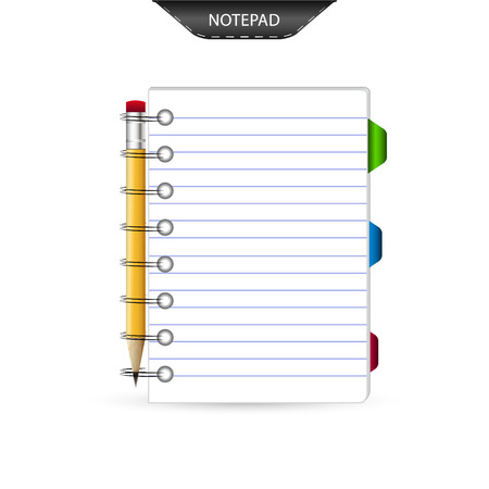 Notepad, bookmarks and pencil isolated, vector illustrationのイラスト素材