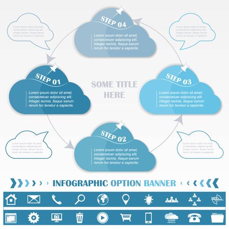 Timeline infographic design template with blue cloud tagsのイラスト素材