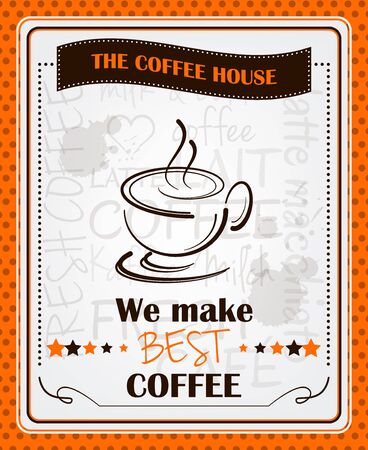 Vintage coffee menu poster design with cup of coffee and grunge effect, vector illustrationのイラスト素材
