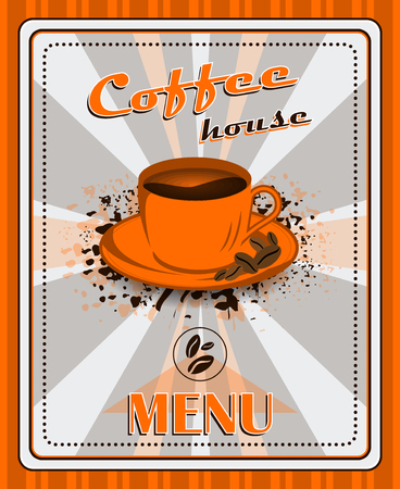 Vintage coffee menu poster design with cup of coffee and grunge effect, vector illustrationのイラスト素材