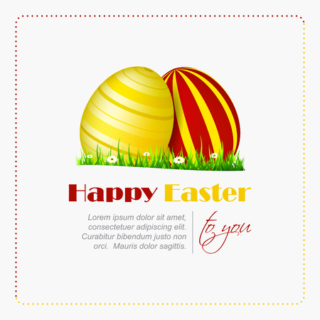 Easter eggs on grass and white background, vector illustrationのイラスト素材