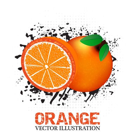 Orange fruit vector illustration with halftone and grunge effect on a white backgroundのイラスト素材
