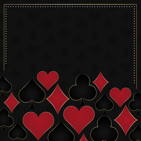 Poker dark vector background card symbols and gold frame. Design with place for your content or poster poker tournament poster.のイラスト素材