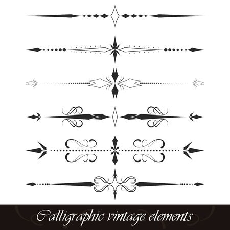 Set of calligraphic vintage elements, borders, dividers or page decorのイラスト素材