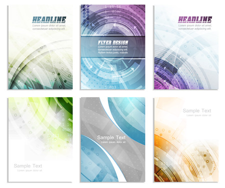 Set of abstract flyer template, magazine, brochure, cover design or corporate banner. Editable vector design with space for your content.のイラスト素材