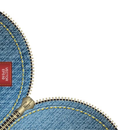 Realistic vector denim background with stitch effect and zipper. Design with space for your text.のイラスト素材