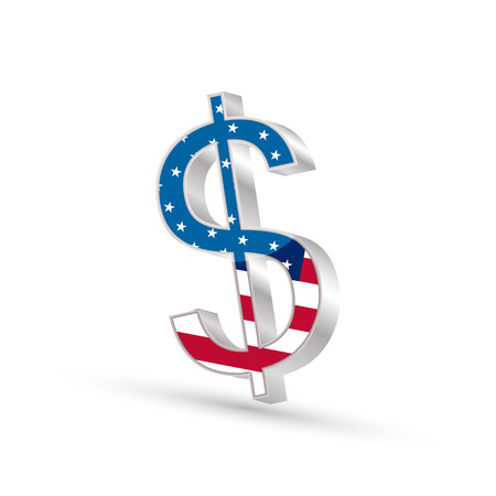 Dollar currency gold symbol icon with flag of United States of America, 3d vector illustrationのイラスト素材
