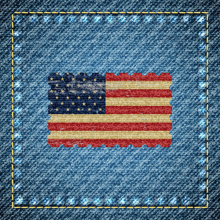 Realistic denim background with USA flag in the middle, vector illustration. Retro style.のイラスト素材