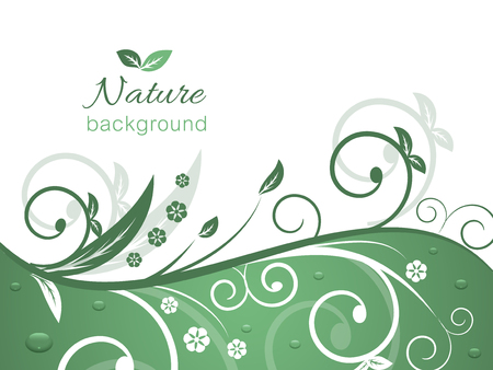 Nature background with spiral swirly pattern and water drops. Vector illustration with space for your text or creative editing.のイラスト素材