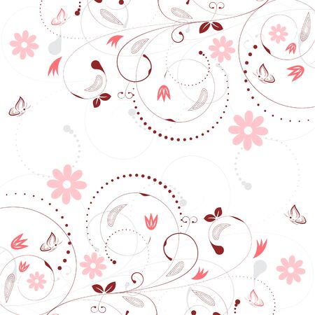 Floral vector background with vintage flower pattern and butterflies.のイラスト素材