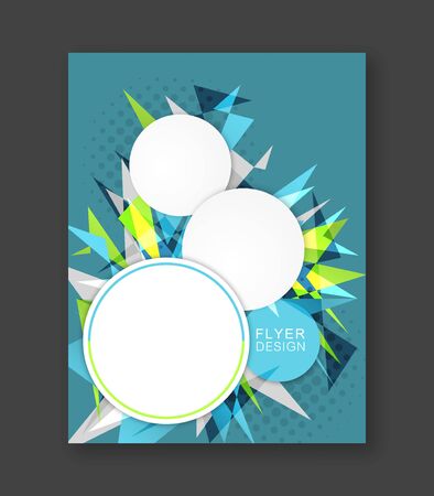 Business flyer template with abstract triangular pattern. Corporate banner, brochure or cover design. Round space for your content.のイラスト素材