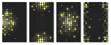 Set of abstract golden square mosaic wallpaper with shiny geometric tiles. Vector illustration for your graphic design or mobile phone background.のイラスト素材