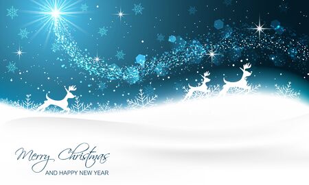 Christmas greeting card with reindeer, snowflakes, glitter and snowdrift. Christmas greeting card with reindeer, snowflakes, glitter and snowdrift.