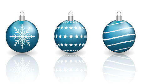 Blue christmas baubles on white background with reflection.のイラスト素材