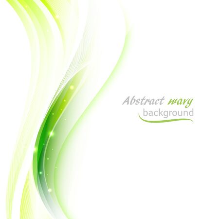 Abstract background with transparent green wavy lines and glitter. Vector illustration.のイラスト素材