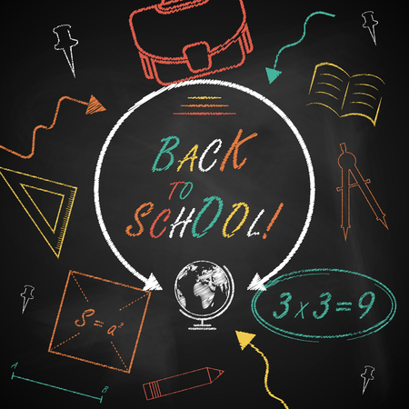 Back to school. Vector background with blackboard and smudges.のイラスト素材