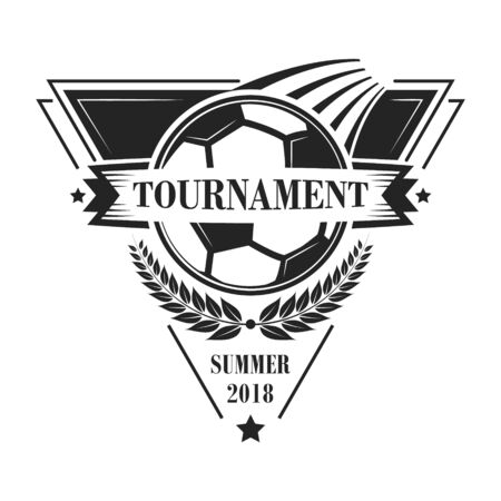 Football tournament logotype or emblem in retro style with stars, laurel wreath and ribbon. Editable sport vector design.のイラスト素材