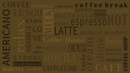 Sorts of coffee background with different typography. Vector illustration.のイラスト素材