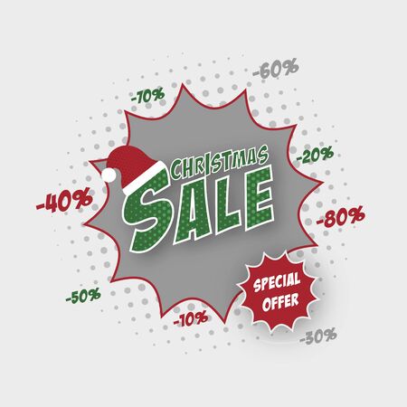 Christmas sale banner with Santa hat and comic text effect. Vector illustration.のイラスト素材