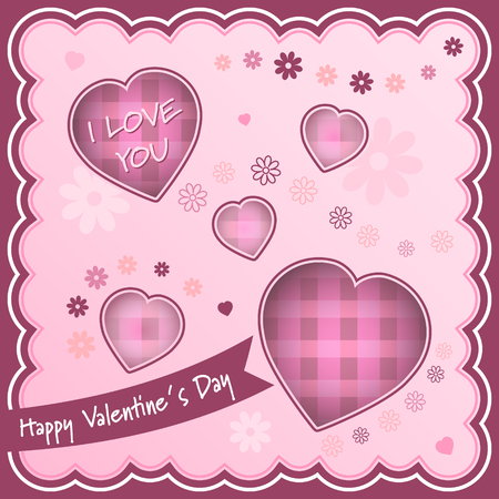 Happy Valentines Day background with hearts and flowers. Vector illustration.のイラスト素材