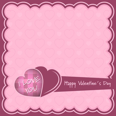 Happy Valentines Day pink vector illustration with hearts and I Love you inscription.のイラスト素材