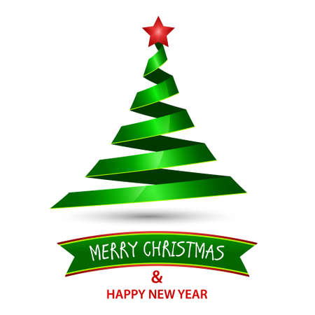 Christmas and New Year illustration with green tree and red star on a white background.のイラスト素材