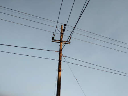Electricity pole with electrical wire power supplyの写真素材
