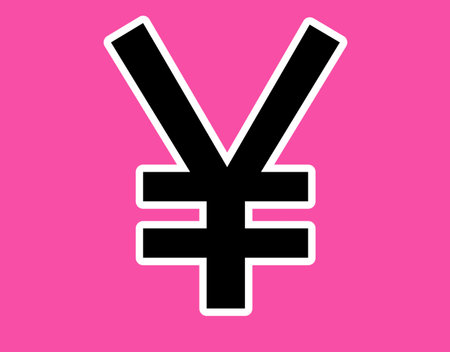 Yen flat icon illustration black symbol on pink background. Flat style.の写真素材