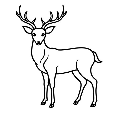 deer animal cartoon icon vector illustration graphic design in black and whiteのイラスト素材