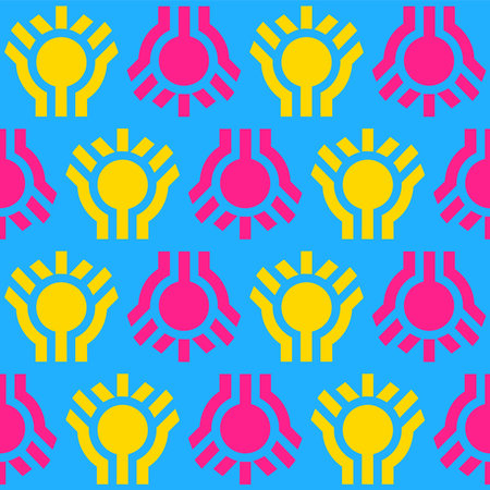 Seamless pattern with sun and sunbeam on blue background.のイラスト素材