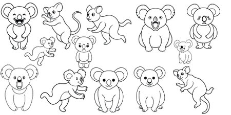 Cute cartoon koala set. Vector illustration for coloring book.のイラスト素材