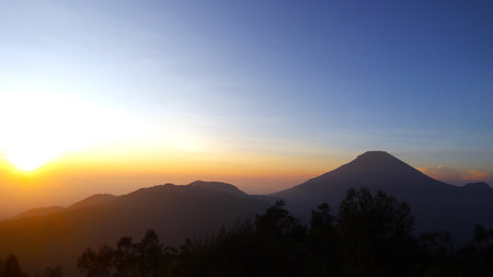 Sunrise at Dieng mountain, Indonesia.の写真素材