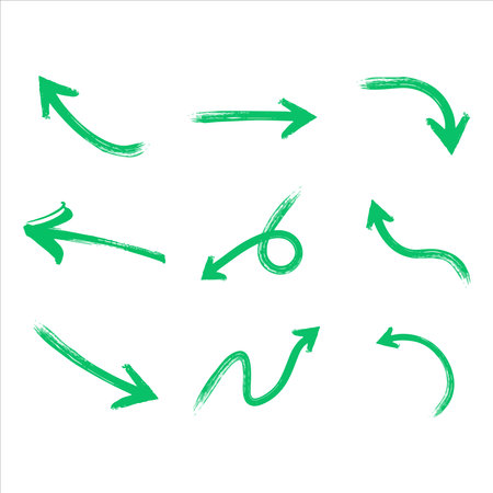 Set of green hand drawn arrows. Vector illustration isolated on white background.のイラスト素材