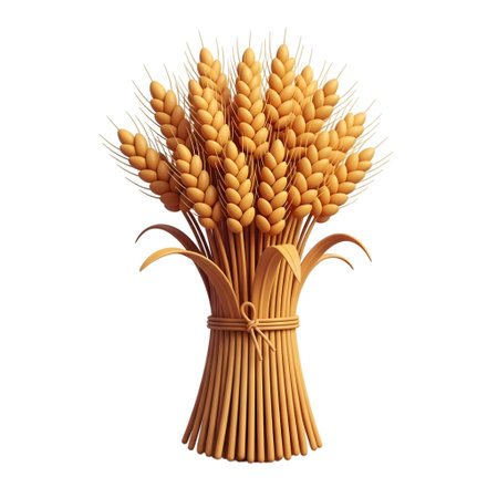 This sheaf of wheat symbolizes harvest and abundance. Its golden color and tied bundle evoke a sense of rural charm and agricultural prosperity. Perfect for decoration.の素材