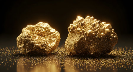 Gold nugget on a black background. 3d rendering.の素材