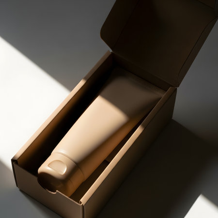Cosmetic bottle in a cardboard box on a white background. 3d renderingの素材