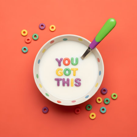 You Got This message in a bowl with spoon on orange background.の素材