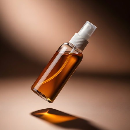 Cosmetic bottle with a pipette on a brown background. Skin care conceptの素材
