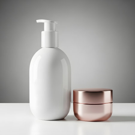 Cosmetic bottle mockup, 3d render, isolated on grey backgroundの素材