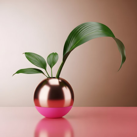 3d render of a plant in a vase on a pink backgroundの素材