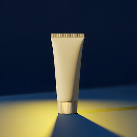 3D render of a blank cream tube on a dark background.の素材