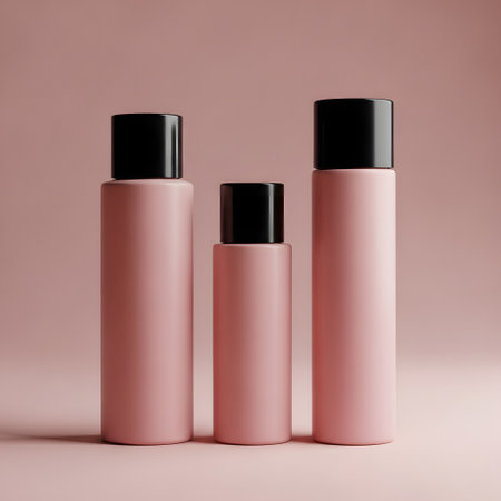 Pink cosmetic bottle mockup on a pink background. 3d renderingの素材