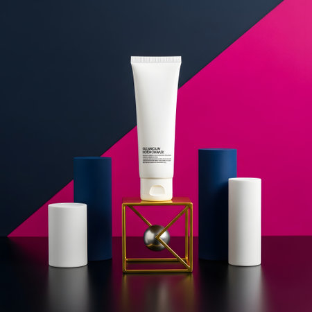 3d render of cosmetic product package design mockup on colorful backgroundの素材