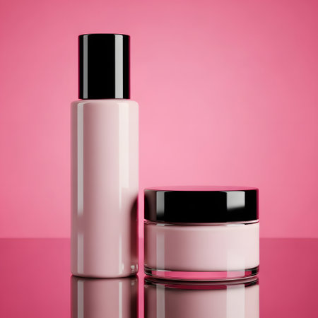 Cosmetic cream bottle on a pink background. 3d rendering.の素材