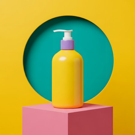 3d render of cosmetic bottle on podium. Minimalistic backgroundの素材