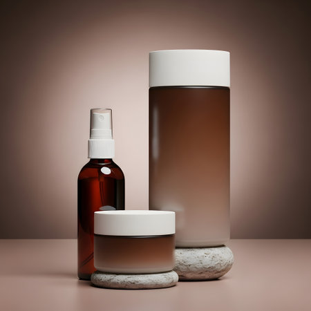 cosmetic bottles on a brown background. 3d rendering mock upの素材